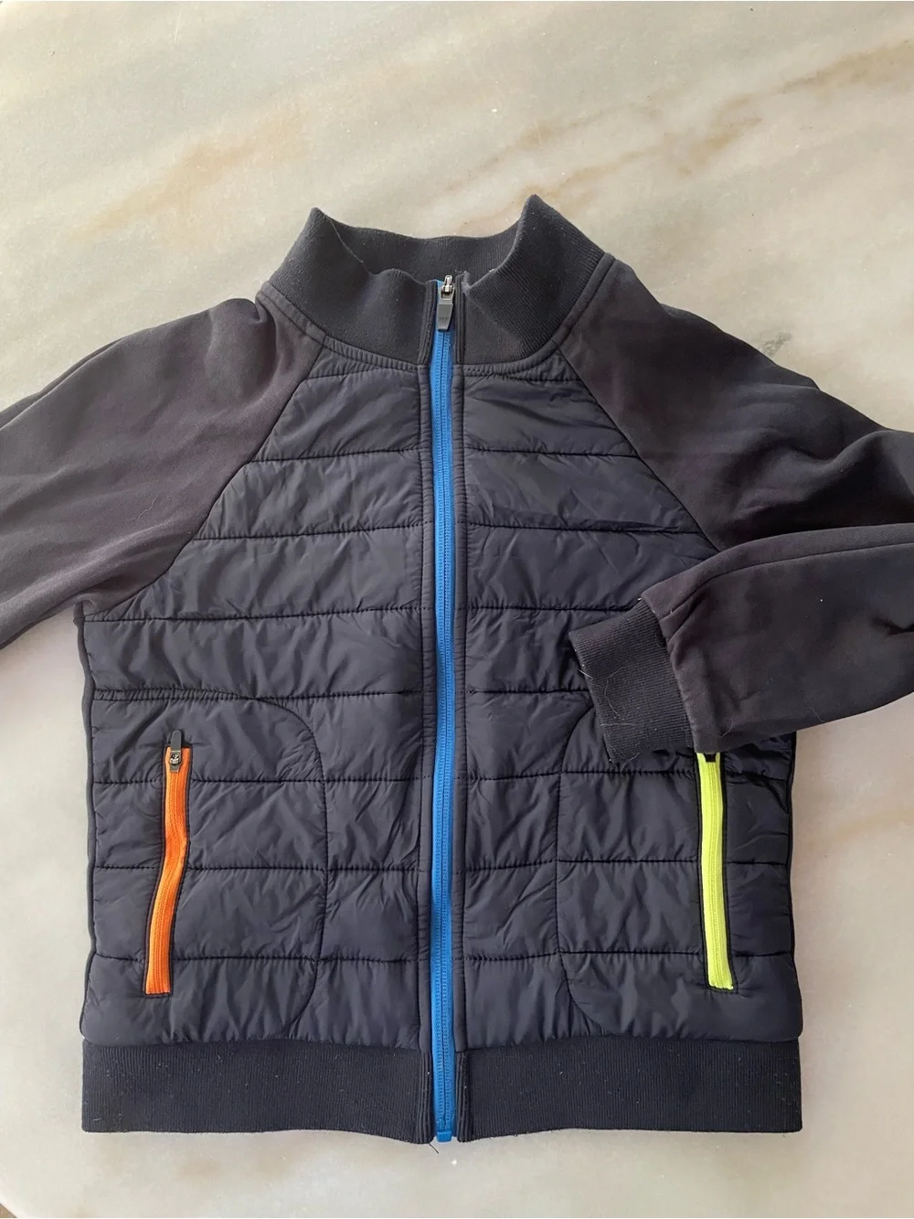 Children's Navy Quilted Puffer Jacket with Color Zip Accents